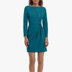 Donna Morgan Crepe Dress with Twist Detail at Side Waist in Ocean Depths Size 4